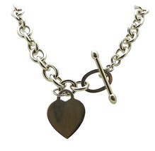 HEART CHARM ON LINK 18 INCH LONG NECKLACE REAL SOLID .925 STERLING SILVER 72.9 g - $6,770.72 MXN