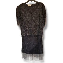 B2 &amp; US By Mark &amp; John Size L Black Beaded Fringe Floral Dress &amp; Vest - £42.71 GBP
