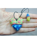Artisan Polymer Clay Puffy Heart Necklace NOS Colorful - $560.27 MXN