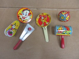 Lot of 6 Vintage Tin Litho Mixed Noise Makers 1950s    B - £50.97 GBP