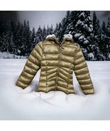 Mayoral Gold Metallic Girl Hooded Puffer Jacket Satin Size 8 Silver Lining - $1,068.11 MXN