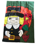 Vtg Thanksgiving Pilgrim Banner House Flag Evergreen Enterprises Turkey - $13.48 CAD