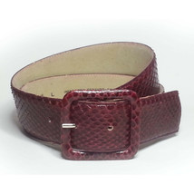 Serps Women Genuine Snakeskin Leather Belt Burgundy Size L (30&quot;) 35mm wide - $16.98