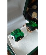 Vintage 1990-s 14 Ct Rolled Gold Large Emerald Earrings-Hallmarked 585 R... - $115.41 CAD