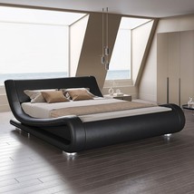 Full Modern Black Upholstered Platform Bed Frame with Sleigh Curved Headboard - $9,151.02 MXN