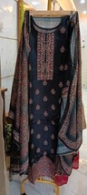 Pure Tusser Silk Unstitched Salwar Suit Set || Black Color Zari Sequins work All - £76.09 GBP