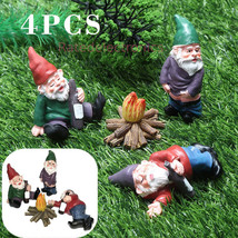 4PCS Fairy Garden Gnomes Accessories Funny Drunk Gnome Dwarfs Garden Orn... - £11.16 GBP