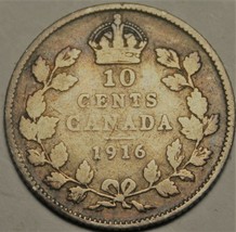 Canada 10 Cents, 1916 Silver~King George V~Free Shipping - £5.86 GBP