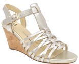 Isaac Mizrahi Women Slingback Wedge Sandals Simmer Size US 7.5M Gold Lea... - $19.80