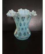 Fenton Blue Coin Dot 6” tall Vase Ruffled Edge Mid Century Modern MCM Rare - €30,19 EUR