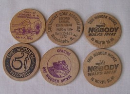 LOT 6 VINTAGE ADVERTISING WOODEN NICKEL CONCORD HORSEHEADS NY+ COIN TOKEN - $9.89