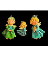Vintage 3 Handcrafted Salt Dough Christmas Ornament Joyful Angels Blue Bird - $650.19 MXN
