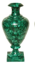 12&quot; Marble Flower Vase Pot Mosaic inlay green malachite Semi Precious Stone - £1,548.88 GBP