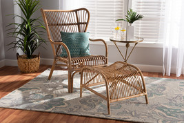 Melodie Natural Brown Antique Rattan 2Pc Chair and Footstool Set - $544.00