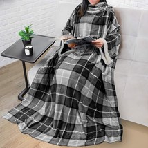 Pavilia Deluxe Fleece Blanket With Sleeves For Women Men Adult,, Plaid Charcoal - £32.16 GBP