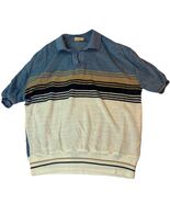 VTG Saturdays California Mens Polo Shirt Large Blue White Tan Strip - $18.00