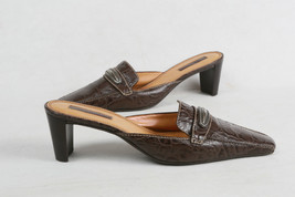 Unisa Loris 7.5 Reptile Brown Leather Slide On Mule Womens Shoes - £3.95 GBP