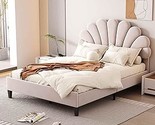 Upholstered Full Size Platform Bed, Velvet Fabric Bedframe With Flower P... - £260.86 GBP
