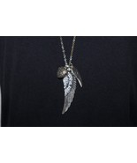 Angel Wings &amp; Heart Pendant ~29.5&quot;+ Necklace Silver Toned Missing One Rh... - €10,38 EUR