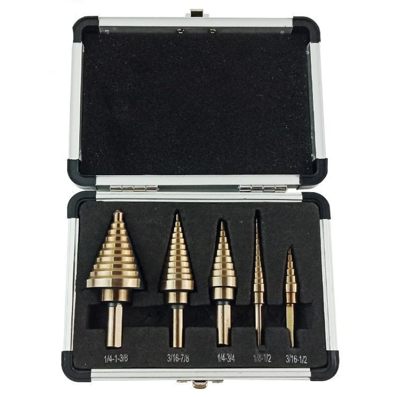 ROSSONIX 5 Pieces Aluminum Box Set Imperial Step Drill Bit High Speed Steel 4241 - £212.04 GBP