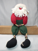 Crazy Mountain Santa Claus Shelf Sitter Fabric Buttons Green Red Felt Be... - £14.94 GBP