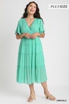 Umgee Women&#39;s Smocked Short Sleeve V-Neck Dress Tiered Maxi Blouson - £43.96 GBP