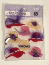 Vintage K&amp;Company 3D Fancy Hats Flowers Feathers Red Pink Tan Scrapbook Stickers - £6.32 GBP