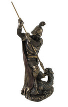 Bronzed Standing St. George Slaying Dragon Statue - £66.53 GBP