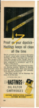 1959 Hastings Vintage Print Ad Oil Filter Cartridges Proof On Your Dipstick - £11.53 GBP
