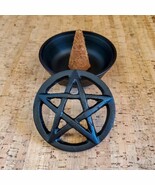 Black Cast Iron Incense Holder – Handmade Cauldron with Pentacle Lid 3.25″ - $27.16 CAD
