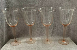 4 Pale Pink Art Glass Goblets Wine Champagne Glasses Tall Flared Rim 8.7... - $44.99