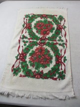 Vintage Cotton Christmas Holly Wreath Kitchen Hand Dish Towel - £19.71 GBP