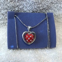 Vintage Goldtone AVON Clear/Red Pave Rhinestone Heart Pendant 24&quot; Necklace - $31.95