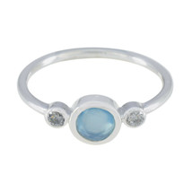 Aqua Chalcedony 92.5 Sterling Silver Ring Homespun Jewelry For Teacher&#39;s Day Gif - £15.06 GBP