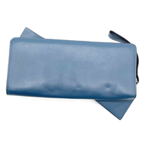 A New Day Faux Leather Zippy Clutch Handbag Medium Blue Giant Bow Wristlet Strap - £9.95 GBP