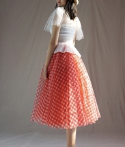 Red Plaid Tulle Skirt Women Custom Plus Size Plaid Midi Skirt Holiday Outfit image 3