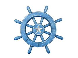 [Pack Of 2] Rustic All Light Blue Decorative Ship Wheel With Starfish 12&quot;&quot; - £38.40 GBP