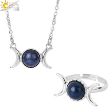 CSJA Natural Crystals Jewelry Sets for Women Crescent Gem Stones Moon Sun Neckla - £16.15 GBP