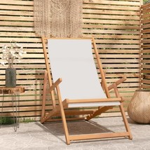 Folding Beach Chair Solid Wood Teak Cream - £41.34 GBP