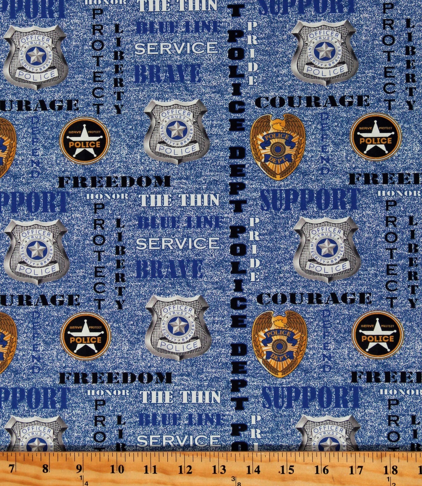 Cotton Police Department Officers Cops Blue Fabric Print by Yard D562.42 - $12.95