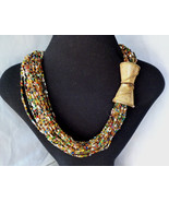 Vintage Long Torsade Necklace Multi Color Glass Seed Bead Huge Clasp 1960&#39;s - $42.00