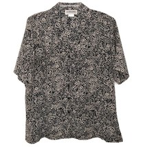 DonnKenny Womens Size XL Blouse V-Neck Short Sleeve Button Front Black Paisley - £10.33 GBP