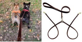 STG Heavy Duty Double Cowhide Leather Dog Leads Pet Leash for 2 Dogs (Brown) - £25.78 GBP