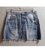 American Eagle Button Fly Denim Jean Skirt Size 2 Blue Distressed Stretc... - $13.37