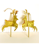 Reindeer Carousel Christmas Ornaments Gold Tone Metal Set of 2 - £15.59 GBP