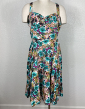 Hearts &amp; Roses H&amp;R Swing Dress USA 12 Teal Floral Fit N Flare Tropical Hibiscus - £31.10 GBP