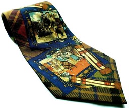 Old Time Golf Plaid Preppy Novelty 100% Silk Tie - $10.40