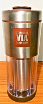 VIA Starbucks Readybrew Travel Coffee Mug Silver Tone and Clear 10oz 2009 - £19.54 GBP
