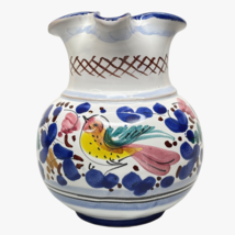 Deruta Italian Pottery Pitcher Floral Bird Hand Painted Ceramic Blue White Pink - £27.65 GBP