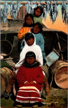Vtg Postcard, Five Indigenous Alaskan Chrilden Sitting on Barrels, Nome, c1905 - £5.80 GBP
